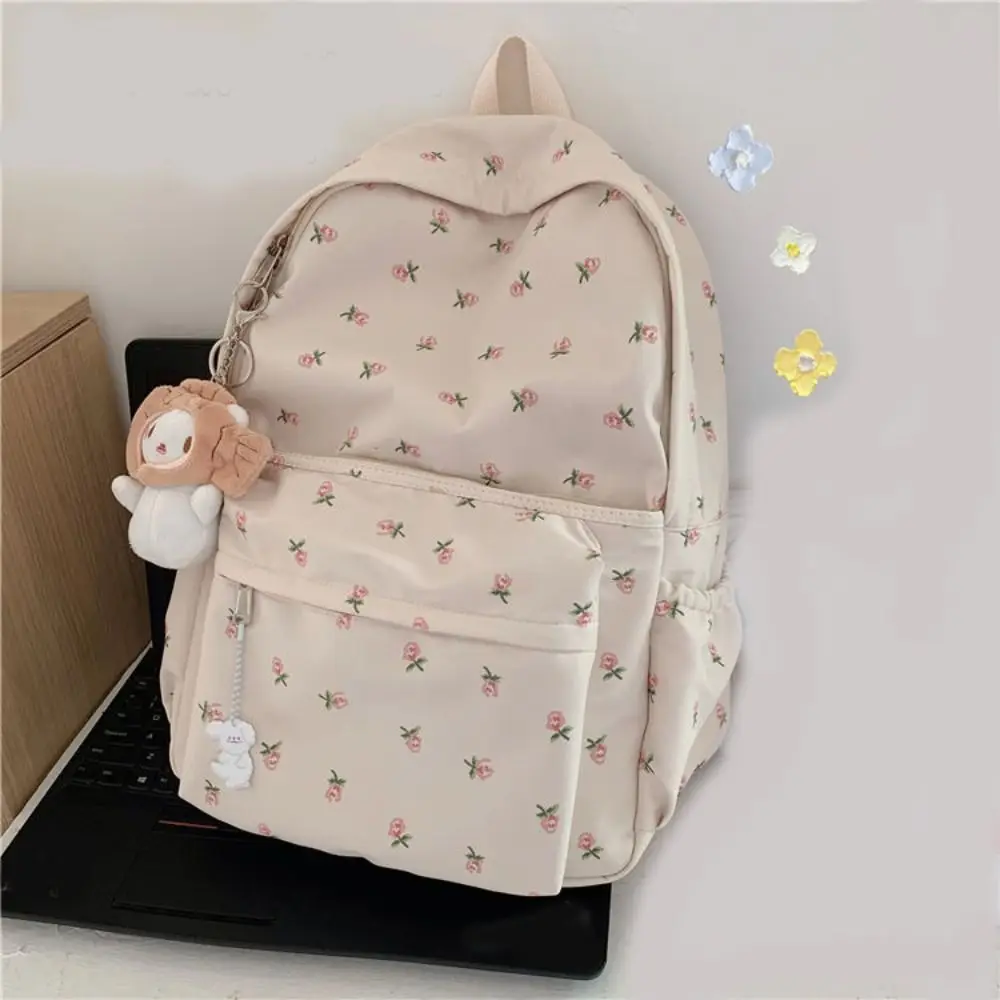 Floral Pattern Dual Shoulder Bag Nylon Lightweight Travel Bag Large Capacity Wear-resistant School Student Backpack Children