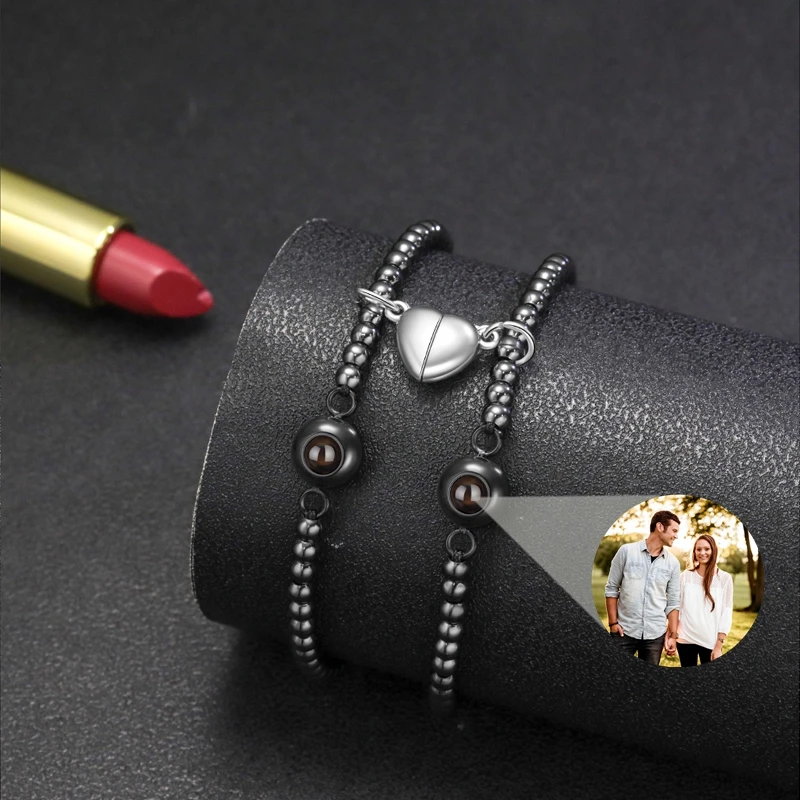 Custom Photo Projection Photo Bracelet for Women Men Personalized Gift Heart Pendant Bracelet Boy Girl Family Group Jewelry