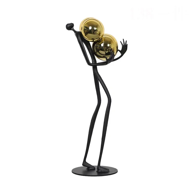 Modern Abstract Character Holding Golden Globes Resin Sculpture Artwork Model Room Figurines Crafts Home Room Furnishing Decor