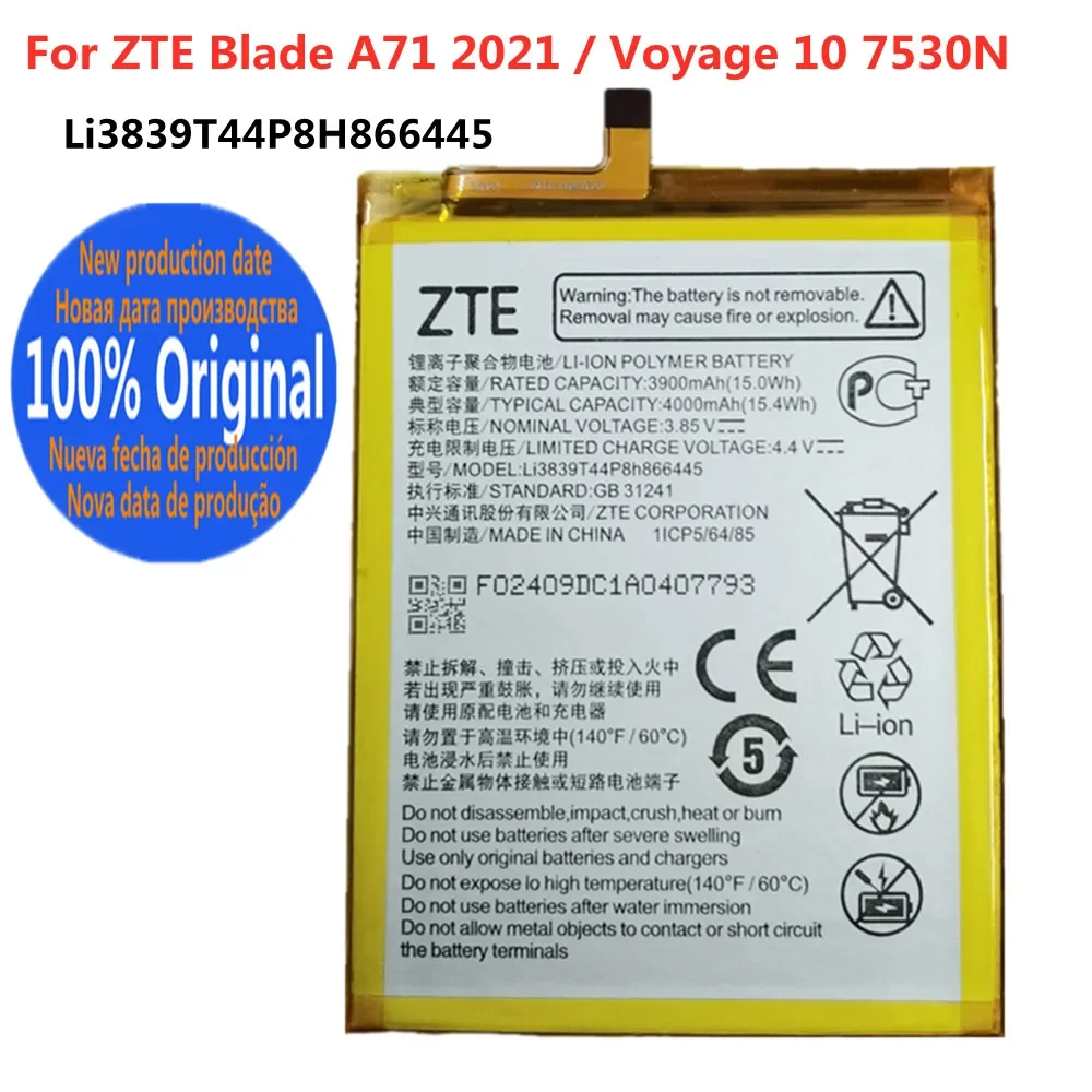 

Li3839T44P8h866445 Оригинальный аккумулятор для телефона ZTE Voyage 10 7530N / Blade A71 2021 аккумулятор 4000 мАч в наличии + Инструменты