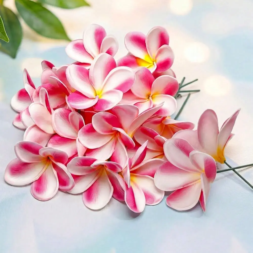 

30 Pcs Hawaiian Plumeria Frangipani PU Artificial Flowers Tropical Flowers With Stems Real To Birthday Gifts Wedding Home Hawai