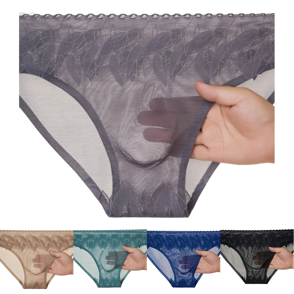 Perspective Men Green Grey Color Seamless Briefs Lace Low Rise Sissy Underwear Lingerie Man Breathable Panties
