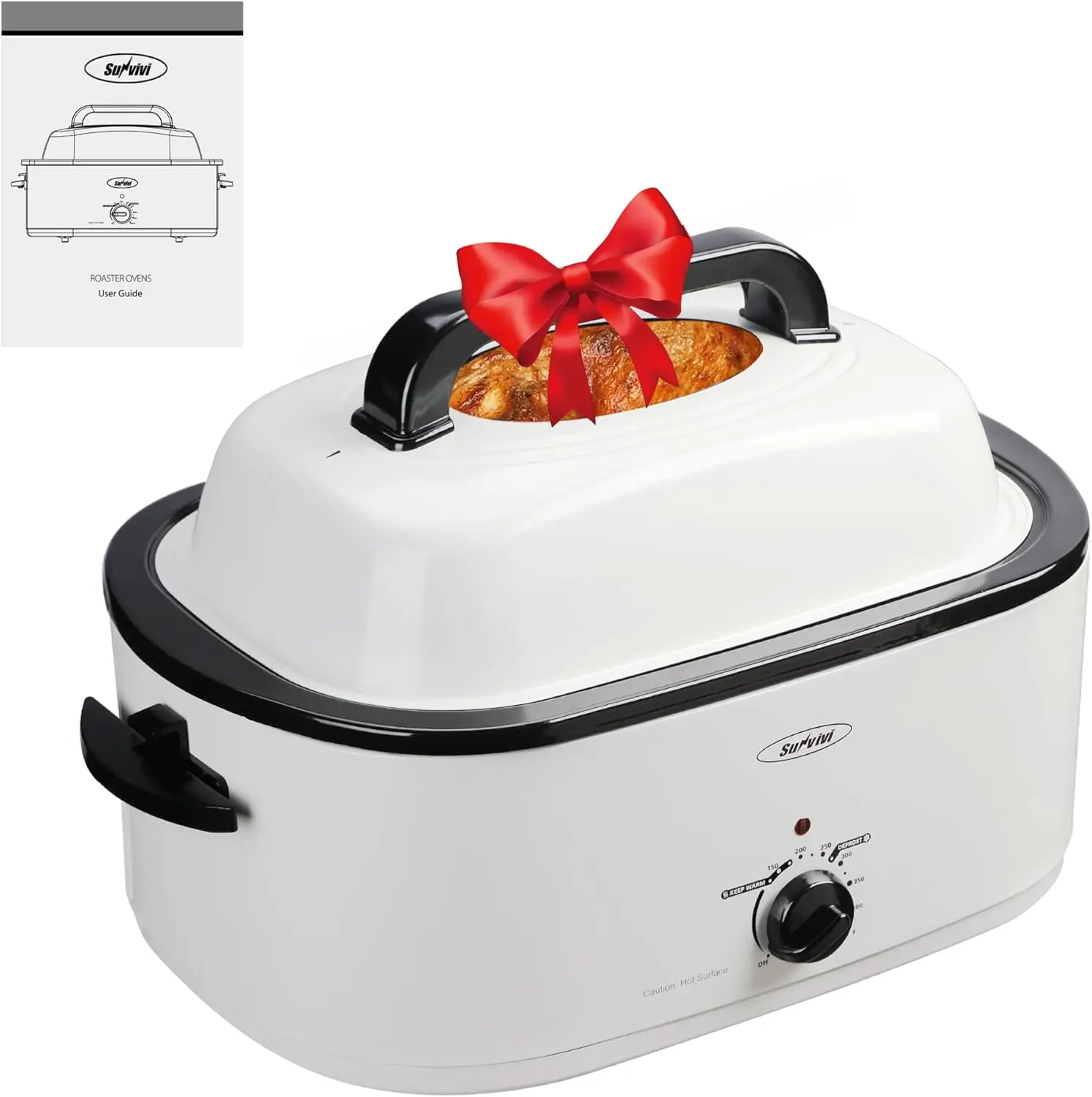 Horno asador de 28 libras y 24 cuartos, horno asador eléctrico con tapa de visualización, asador de pavo con función única de descongelación/cálida, torradas grandes