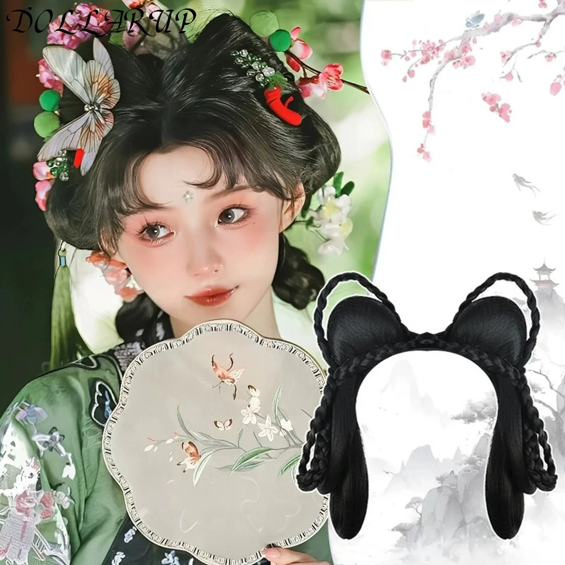 

JKL Синтетический антикварный парик Hanfu, женский цельный ленивый парик, сумка, антикварный витой узел для волос, повседневная универсальная подушечка для укладки