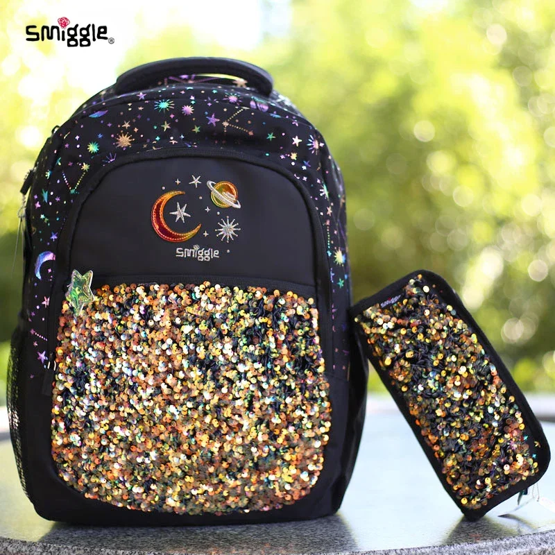 Autentyczny australijski plecak Smiggle czarne złoto seria wszechświat artykuły papiernicze Student plecak rekreacyjny na świeżym powietrzu kubek