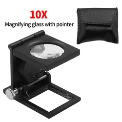 10X Folding Linen Tester Mini Pocket Metal Magnifier with Light and Scale Wiring Counter Magnifier