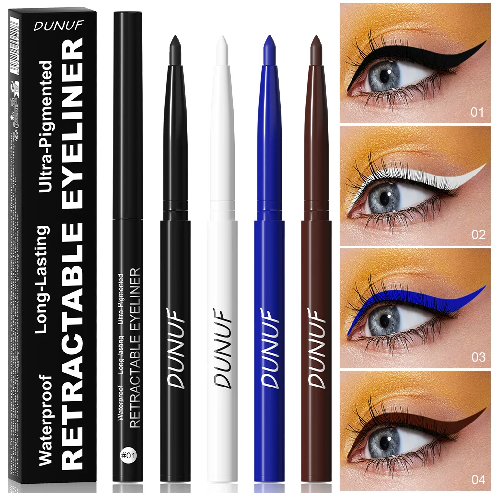 4 Shade Retractable Eyeliner Pencil No Sharpening Needed Intense Color Smudge Proof Payoff Sweatproof for Gym Swimming Daily Use