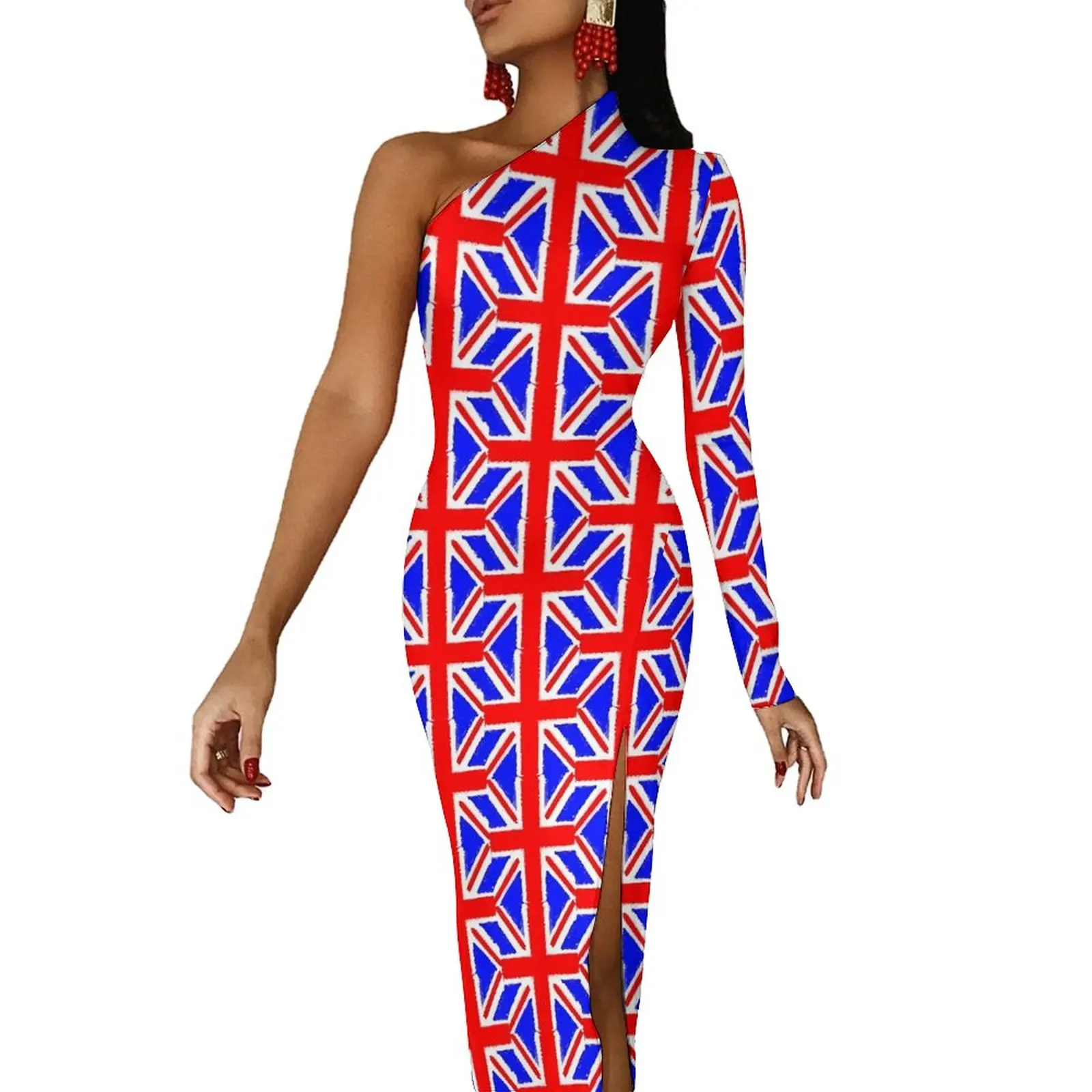 British Flag Maxi Dress One Shoulder Abstract Flags Street Wear Bodycon Dresses Spring Elegant Dress Ladies Graphic Vestidos