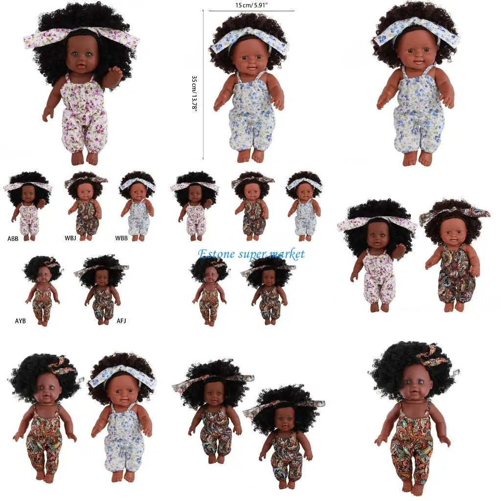 090B الفينيل الأسود الأفريقي هدايا فتاة واقعية سرير الرضع قيلولة تولد من جديد لعبة طفل مع الملحقات الجميلة مجموعة مرافقة الرضع