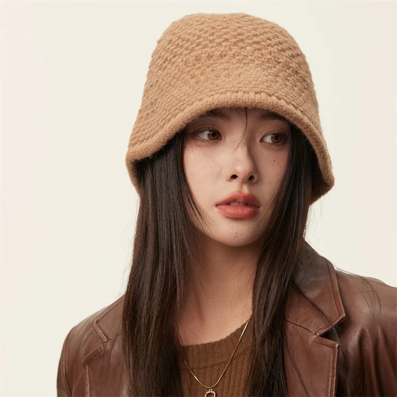 Japanese Vintage Bucket Hats for Women 2022 Winter Warm Knit Fisherman Cap Literary Solid Color Ear Protection Basin Men\'s Caps