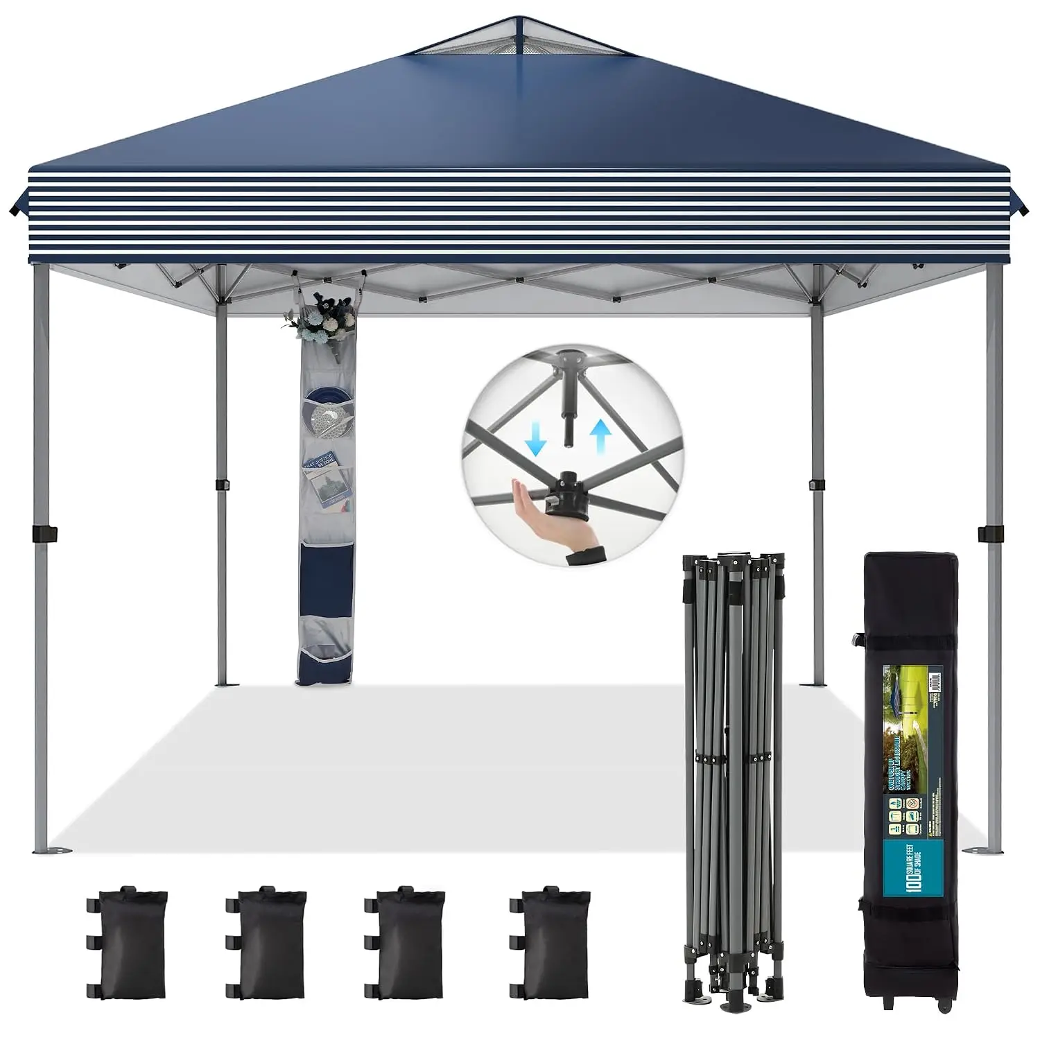 10x10 ft Pop Up Canopy Tent, 1-Person Setup Instant Outdoor Canopy with Vented Top, Wheeled Carry Bag, Customized