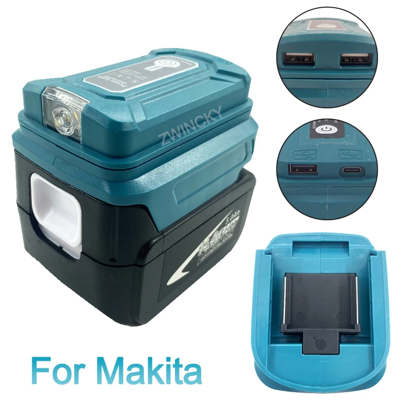 Li-ion Battery Adapter For Makita 14.4/18V With Type C Port Power Bank Phone Charger LED Working Light Converter Lamp Flashlight