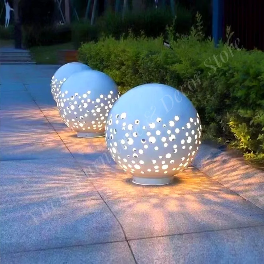 Top Decorative IP65 Stainless Steel LED Warm White Garden Landscape Lamp Waterproof Park Luminous Sphere Sculpture Lighting AC