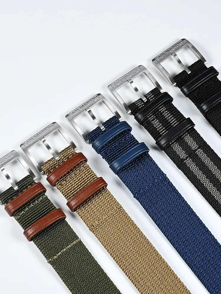 San Martin High Quality Nylon Strap 20mm Pilot Military Watch Band Universal Type Fashion Sports Strap 316L Buckle Watch Parts