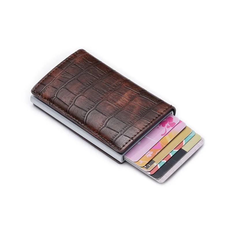 New Anti-theft Men Credit Card Holder Blocking Rfid Wallet PU Leather Card ID Holders Aluminum Card Case