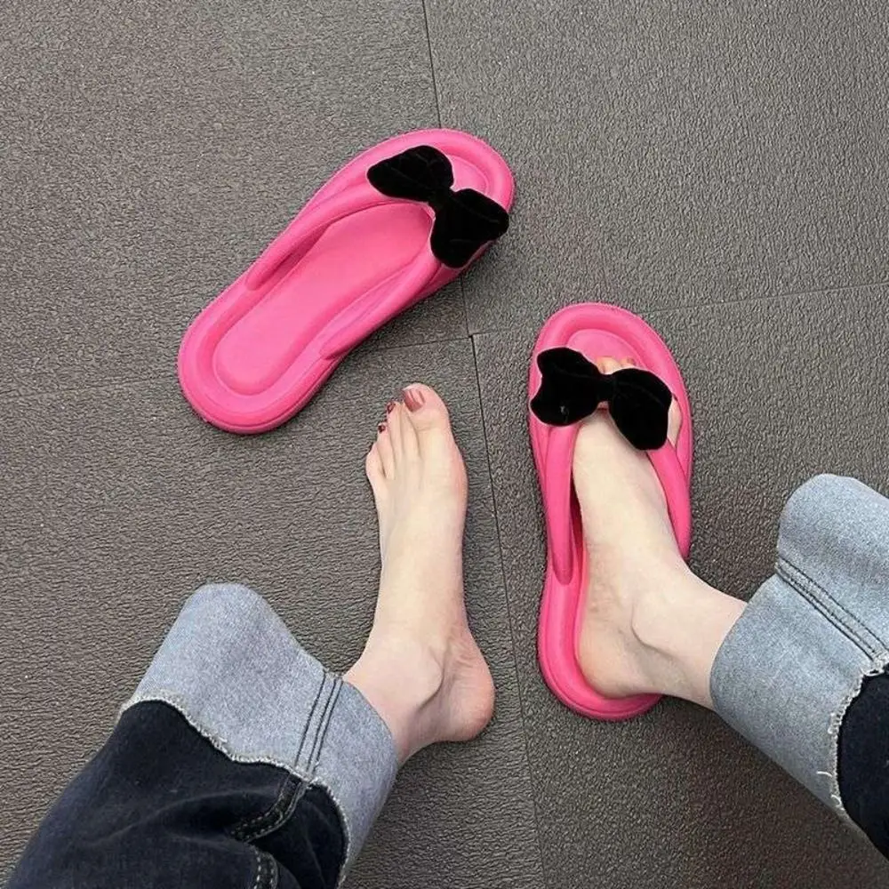 

Fashion Bowknot Beachwear Flip Flops Anti Slip Soft Sole Clip Toe Flip Flops Shoes EVA Sweet Slippers Women Bathroom