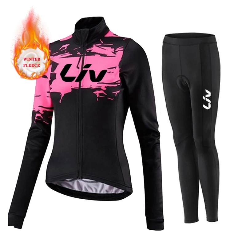 NEW LIV Women Winter Cycling Jersey Set Thermal Fleece Cycling Clothes MTB Bicycle Clothing Warm Mountain Bike Cycling Wear Suit