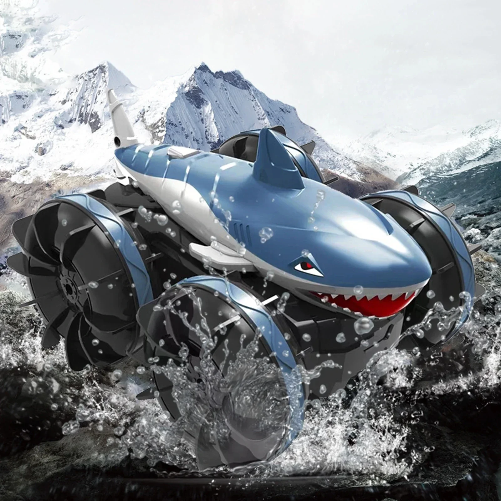 Remote Control Amphibious Car Unique 2.4Ghz Water-resistant RC Truck Stunt Car Shark Shape Stunt Pool Toy Off Road All Terrain