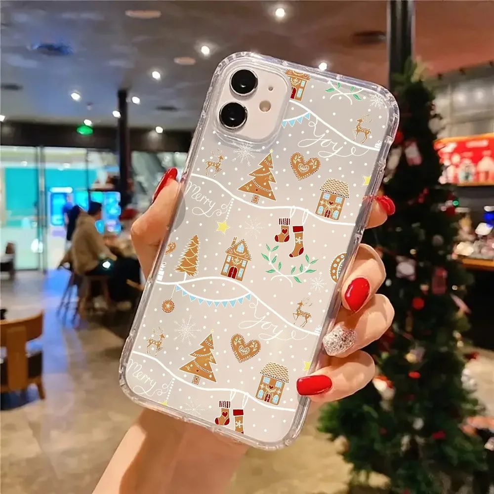 Cute Christmas Tree Gingerbread Aesthetic Transparent Phone Case for iPhone 17 16 11 XR 13 15 14 12 Pro Max XS XR 7 8 Plus Cover - náhled 3