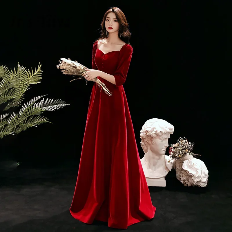 It's Yiiya Evening Dress 2020 For Women Square Collar Evening Dresses Long Velour Formal Gowns Plus Size robe de soiree LF141