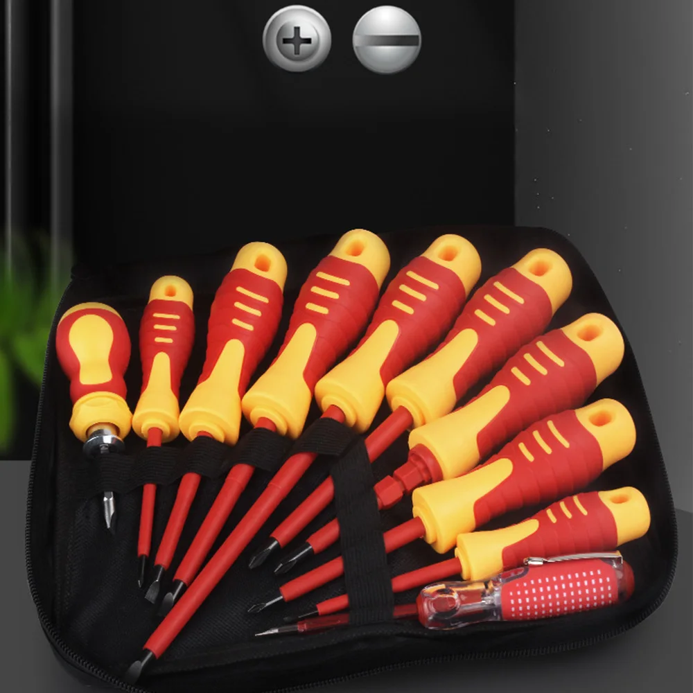 10 in 1 Insulated Screwdriver Set Electrician Magnetic Screwdriver Phillips Slotted Bits Withstand Voltage For Electrician Hand