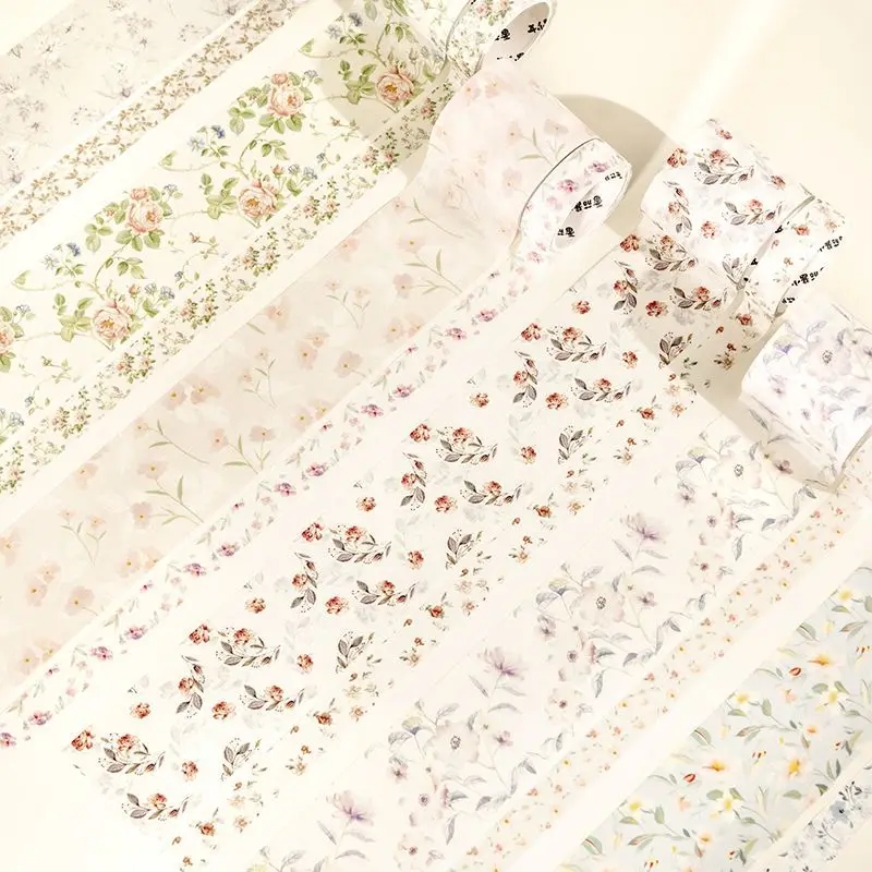 

Custom Small Floral Washi Tape Journal Tape Light Retro Cute Ins Style Plant Decoration Journal Collage Material