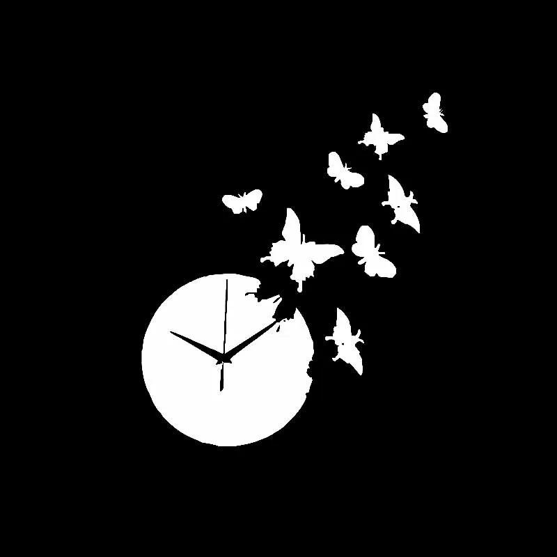 Car Sticker Clock Butterfly Watch Fashion PVC Car Decoration Accessories Applique Creative Waterproof Black/White,16cm*14cm