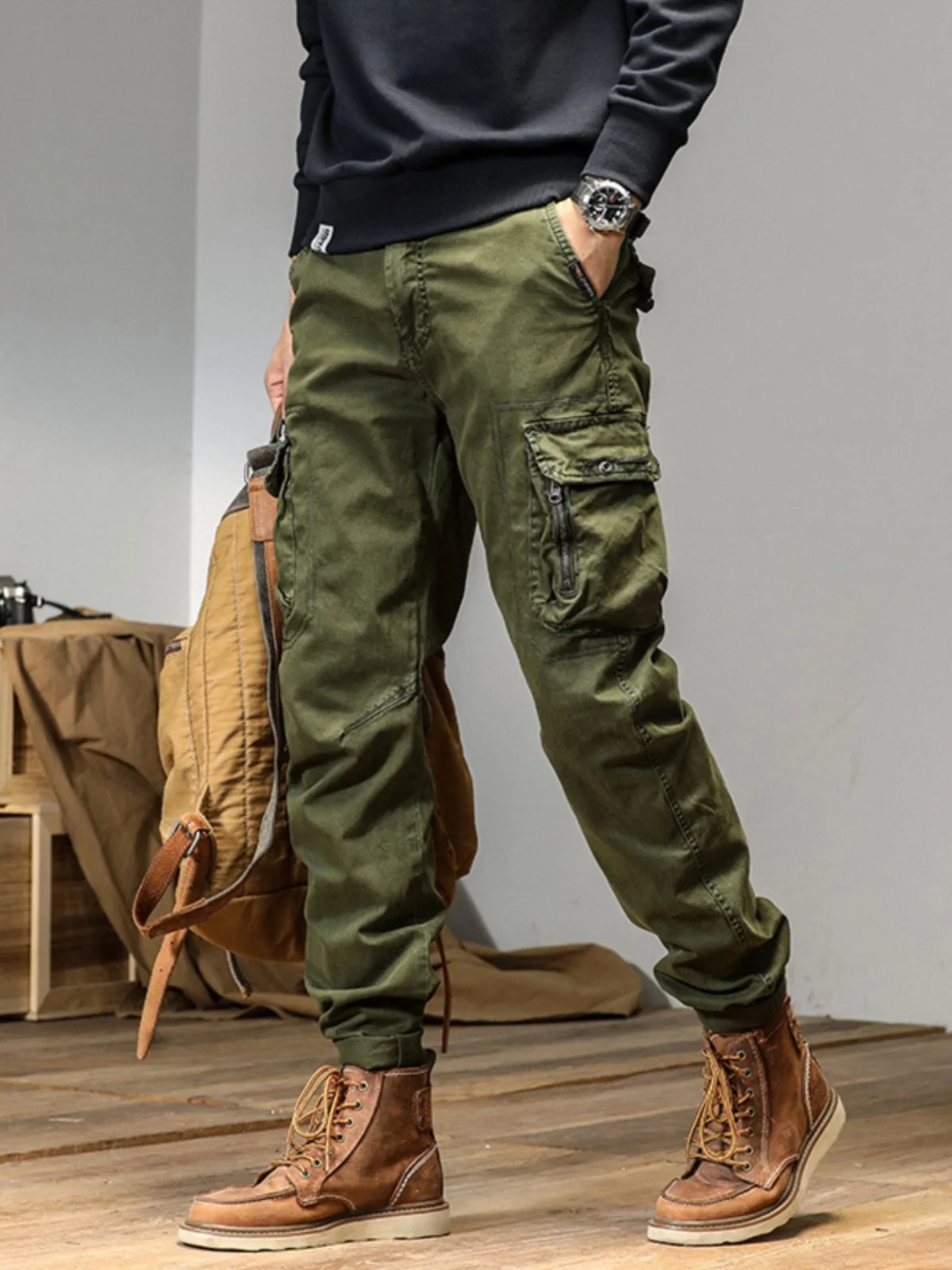 Pantaloni cargo da uomo alla moda Tasche multiple Pantaloni lunghi con risvolto vestibilità ampia Casual Faionable Youthful Sle All Seasons Wear