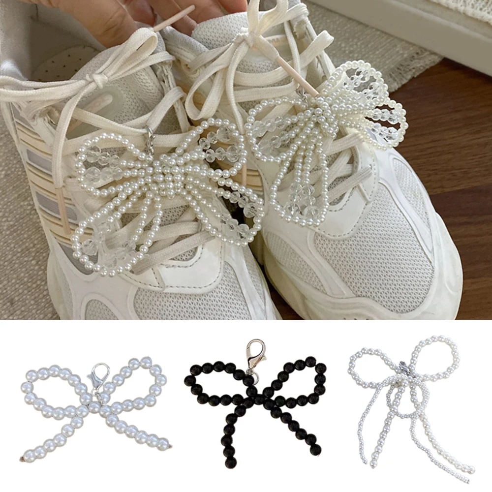 Casual Fashion Shoes Accessories Bowknot Pearl Shoe Charms Pendant Shoelaces Clips Buckle Decorations Girl Gift For Sneakers