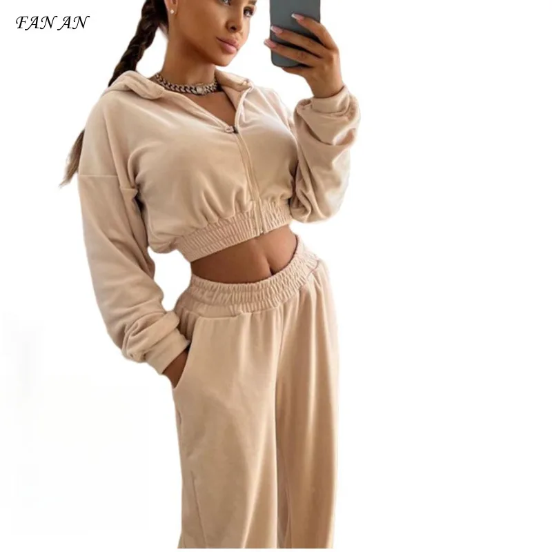 2024 Fall Winter New Women\'s Suit Long-sleeved Zipper Hooded Casual Hoodie Sexy Waist Stretch Pants Two-piece Casual Sports Suit