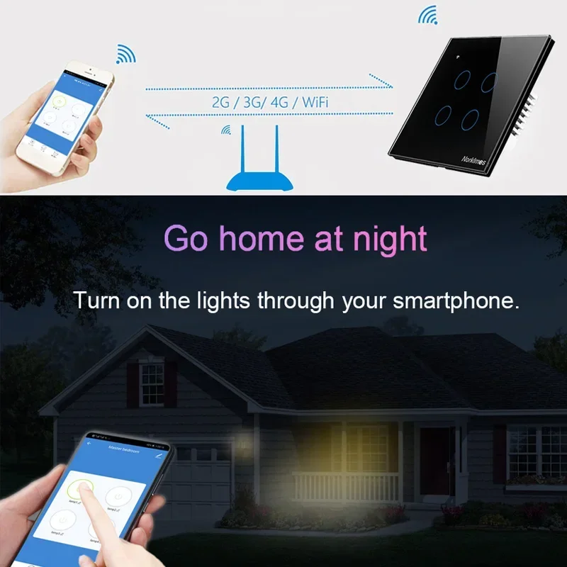 Tuya Smart WiFi Switch, Wireless Smart Life APP Voice Control EU Smart Home, 2 3 Way 1 2 3 4 Gang Wall Light Touch Switch Alexa