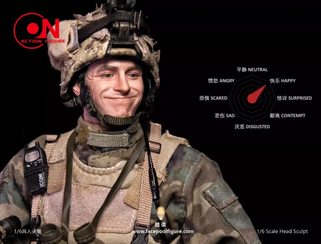 Scultura Testa Maschile con Espressione FP-H-002 in Scala 1/6, Adatta per Action Figure da 12 Pollici