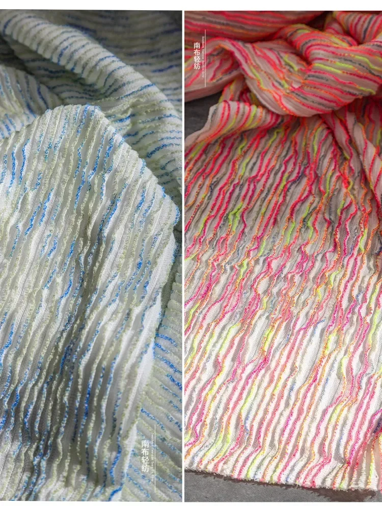 

Вязаная ткань из искусственного шелка, материал для одежды, волнистые полоски, креативный градиент, свадебное платье, дизайнерская одежда, ткань для шитья своими руками