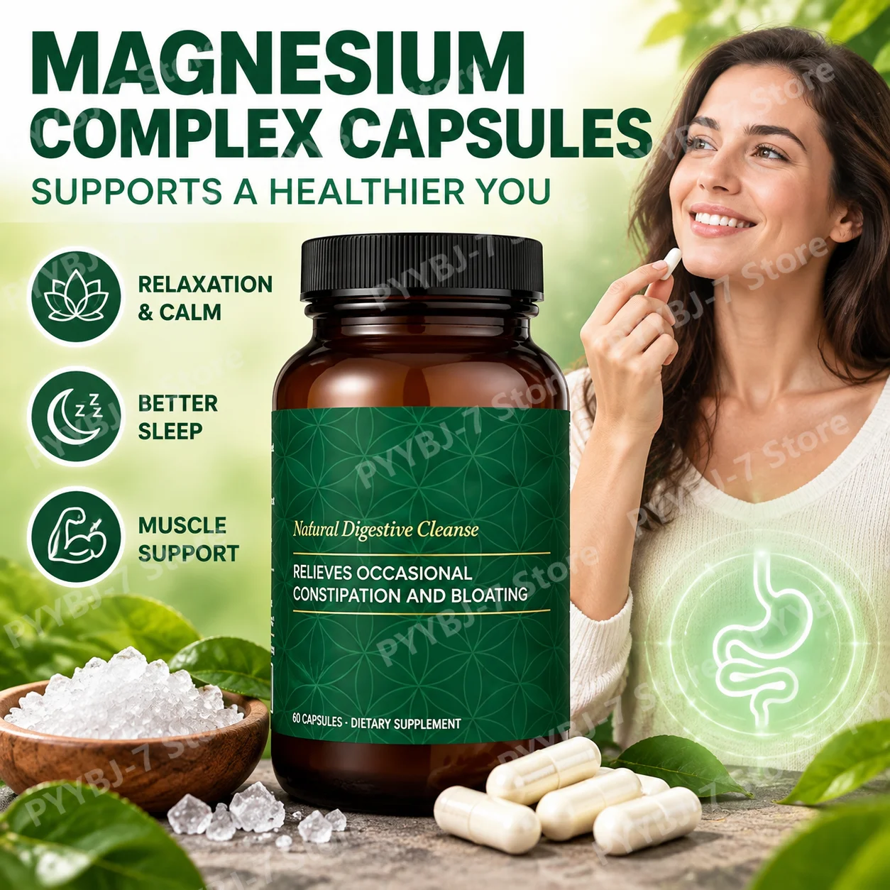 Magnesium Oxide Capsules 1400mg, with Magnesium and Citric Acid for Occasional Constipation and Bloating Relief, 60 Count