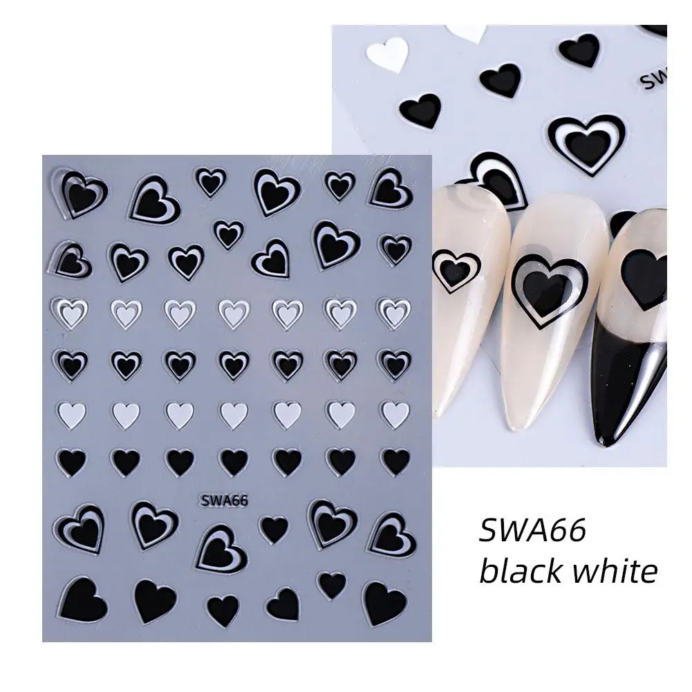 Autocollants 3D Kawaii pour Nail Art, blanc, rose, or, cœur, amour, manucure, décorations coulissantes pour ongles, décalcomanies adhésives pour la saint-valentin, DIY bricolage, X4S6