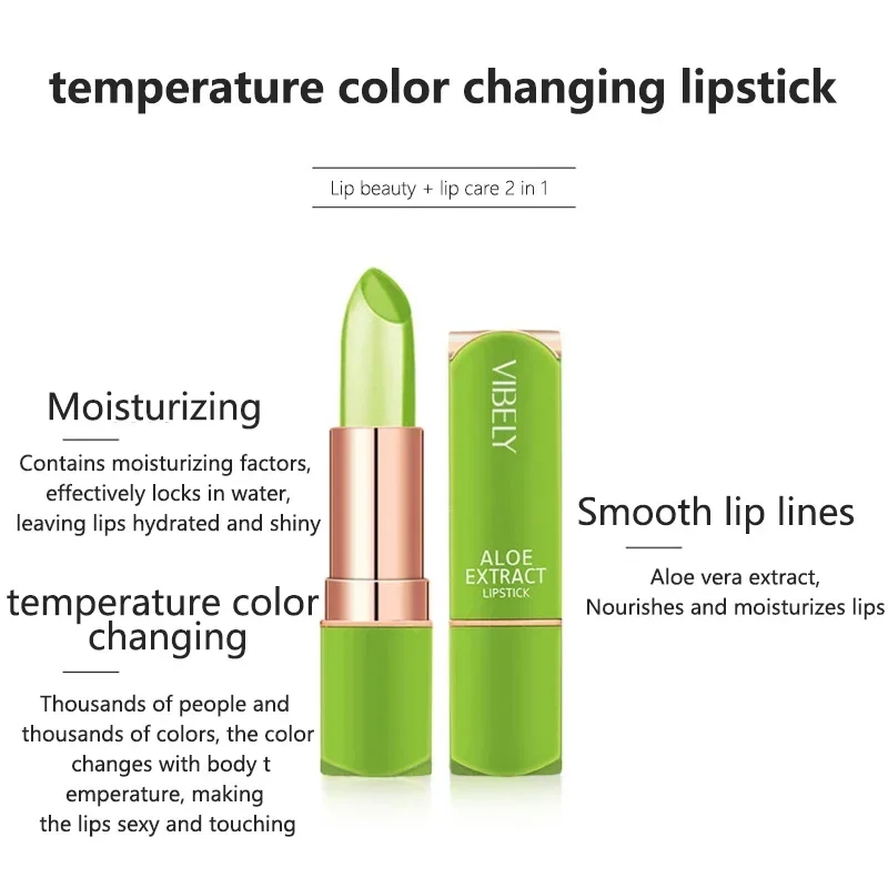 Heallor Lente Aloë Vera Hydraterende Lippenstift Langdurige Nouritious Lippenbalsem Temperatuur Veranderende Kleur Lipgloss Lip Make-Up C