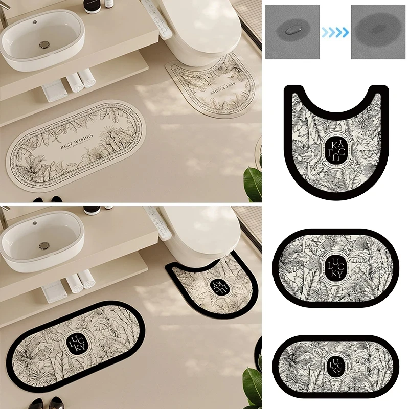 Non-slip Bath Mat Rubber Bathroom Mats U-shaped Bathroom Rug Absorb Water Toilet Rug Washroom Entrance Doormat Home Floor Carpet