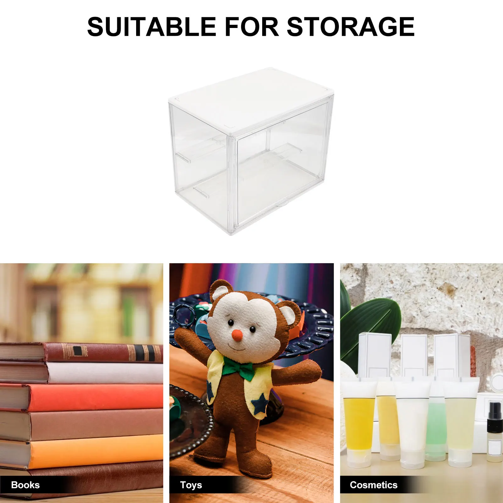 

Transparent Acrylic Book Case Removable Stair Storage Box Protective Clear Display Organizer for Cosmetics Accessories