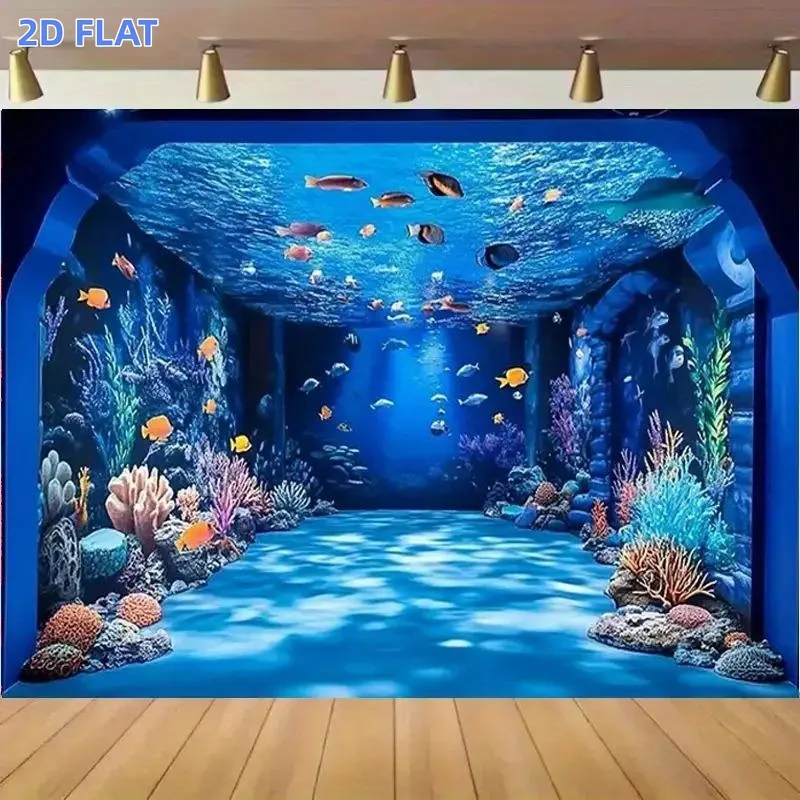 Tropical Ocean Mural Tapestry Wall Hanging Underwater Coral Sea Fish Decor Immersive Aquarium Polyester Print Home Decor Living