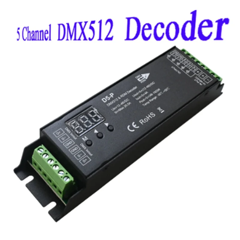Controlador LED PWM RGBCCT, decodificador DMX de 5 canales con RDM y pantalla Digital para Control de iluminación mejorado