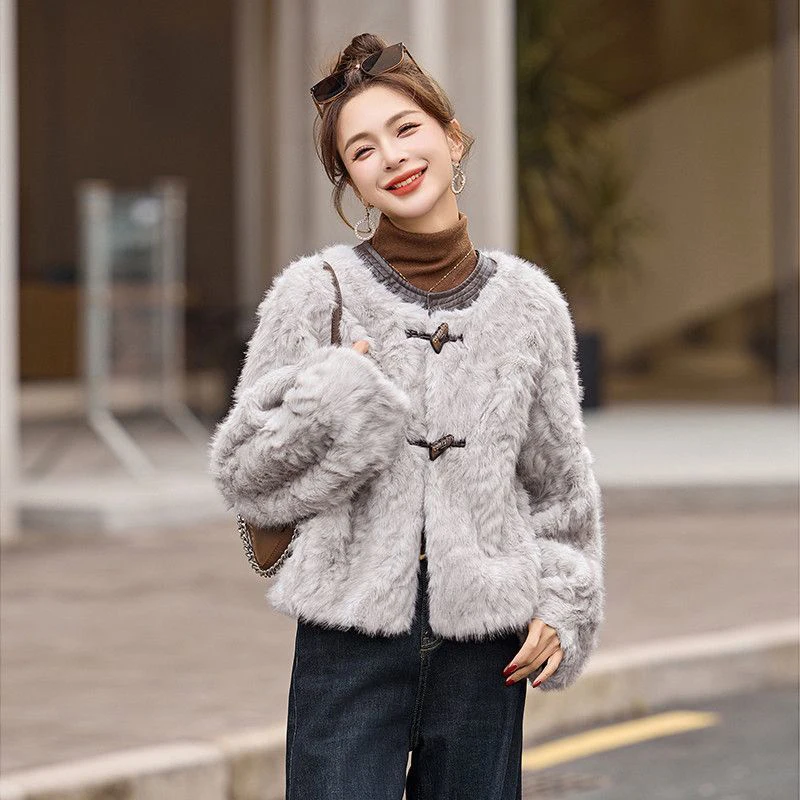 Korean Women Faux Lambskin Fur Jacket Fall Winter Long Sleeve Thick Warm Coat Elegant Fashion Casual Commuter Office Outwear