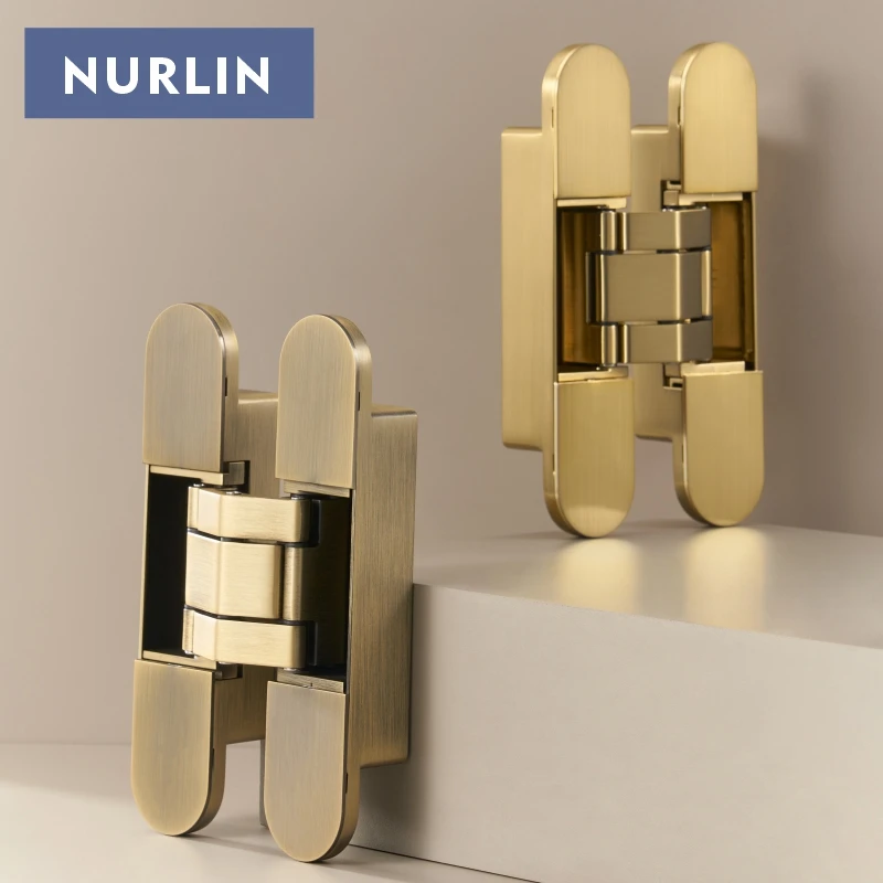 Nurlin Invisible Door Hinges 3D Adjustable Concealed Hinges Shiny Gold Black Bright Chrome Zinc Alloy Butt Hinge Heavy-duty