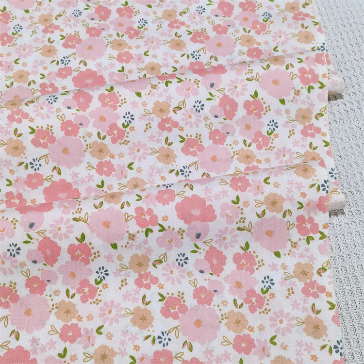 Tela de vestido de cama de sarga de algodón verde púrpura floral de 160x50 cm