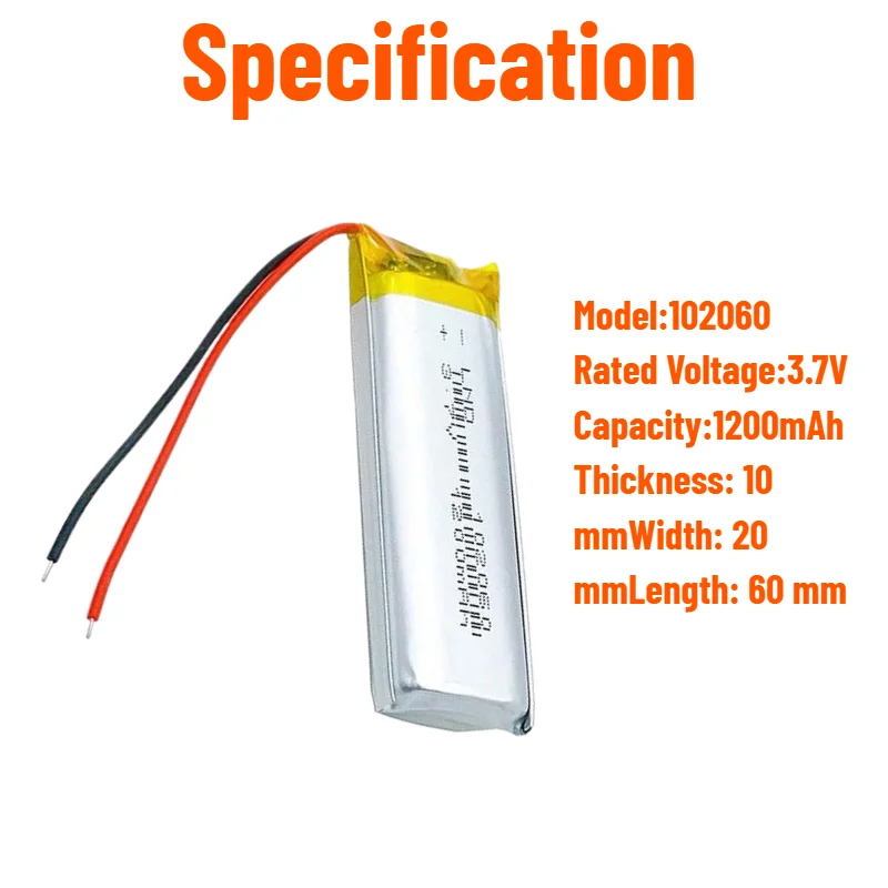 High Quality 102060 Battery 3.7V 1200mAh for Smart Watch, Voice Recorder, Bluetooth, GPS, Wired Microphone Replacement Battery