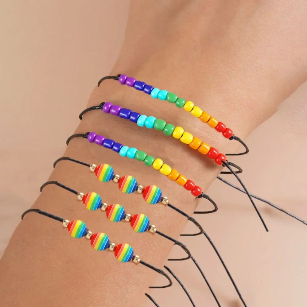 

3Pcs/set Love Heart Couple Prided Bracelet Boho Colorful Rainbow Beaded Bracelet Turkish Charm Hand Jewelry