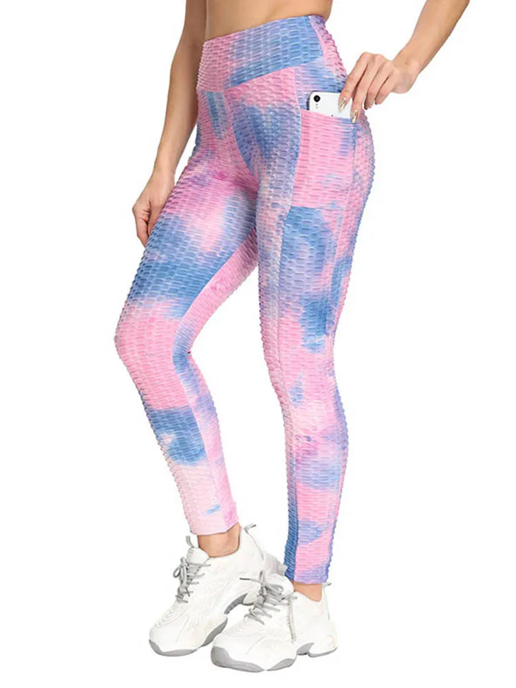 

The New Women's Yoga Pants Ladies Tie-Dye Pockets Breathable Buttocks Sports Fitness Jacquard Bubble Pilates Movement Yoga Pants