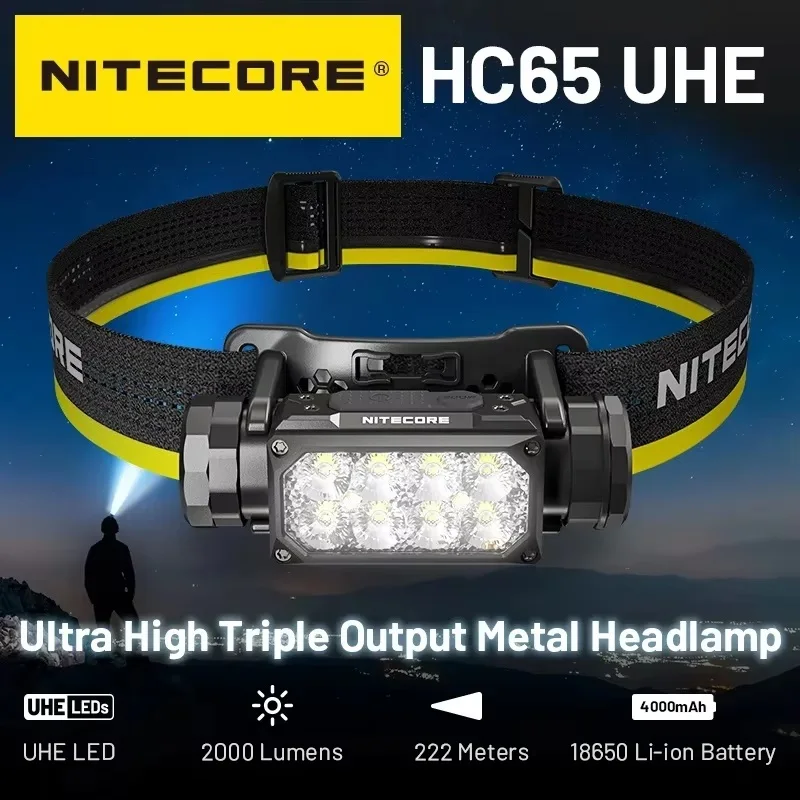 Новый светодиодный налобный фонарь NITECORE HC65 UHE DuaHikingl Beam 2000LM, перезаряжаемый 8 светодиодный фонарь с литий-ионным аккумулятором емкостью 4000 мАч для пеших прогулок