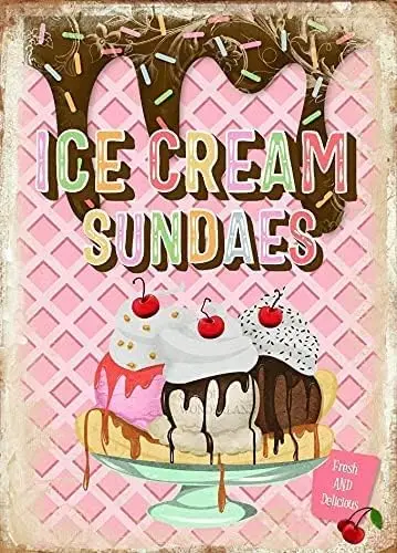 Retro Ice Cream Sundae Sign Ice Cream Parlour Sign Ice Cream Bar Party Decoration Ice Cream Party Sign Metal Signs Bar and Grill