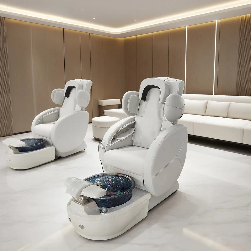 High end comfortable electric reclining foobath chairs luxury massage spa pedicure chair for salon with bowl