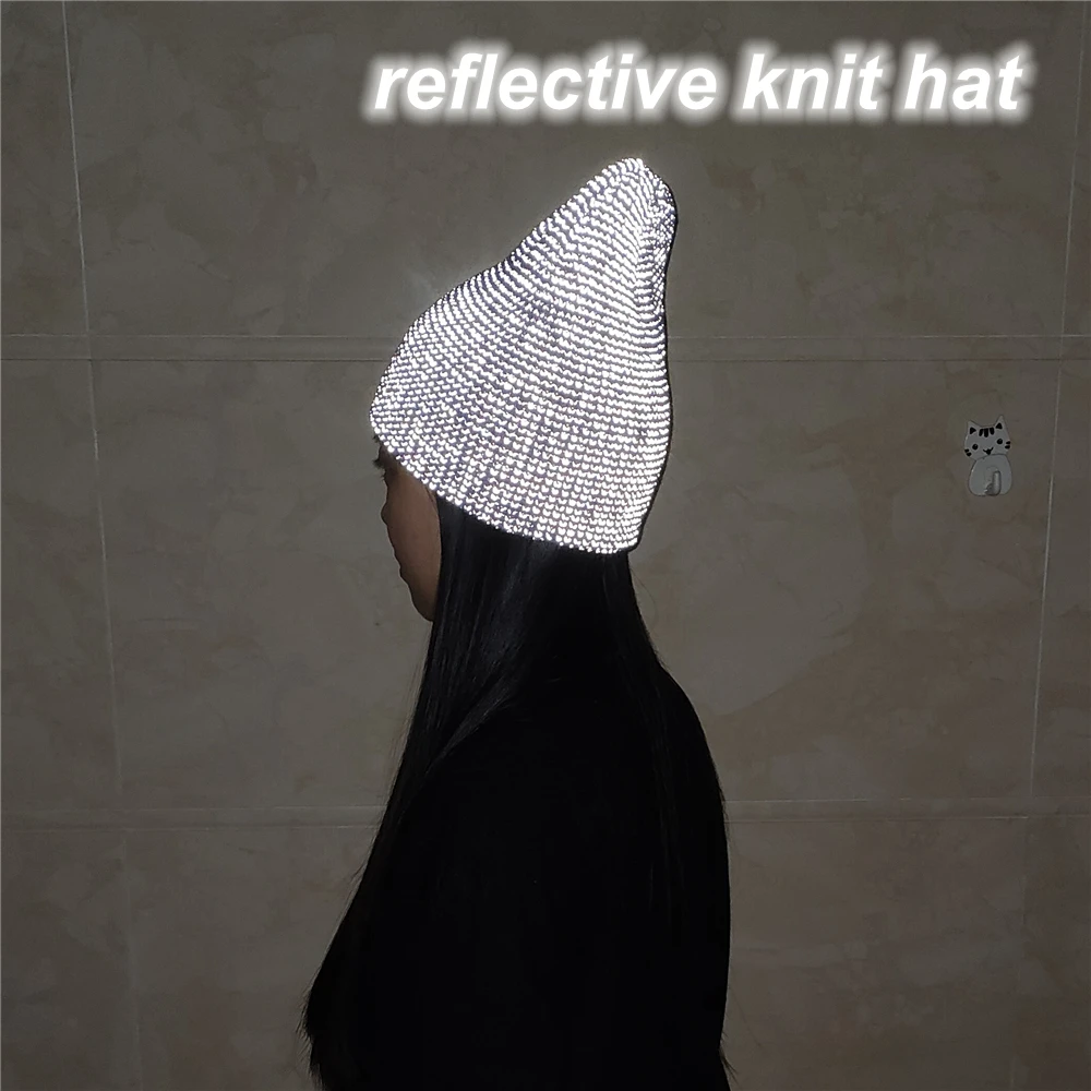 TOHUIYAN Double-layer Reflective Knitted Hat Fashion Winter Warm Cap High Visibility Skullies Beanies for Night Walking Running